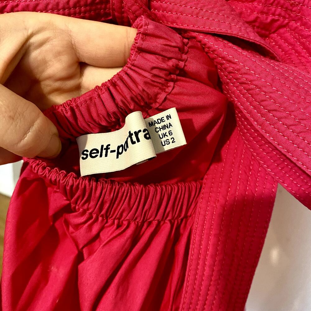 Self-Portrait Fuschia Cotton Poplin Maxi Dress Tiered Ruffle Long Sleeveless 2 - Picture 8 of 14